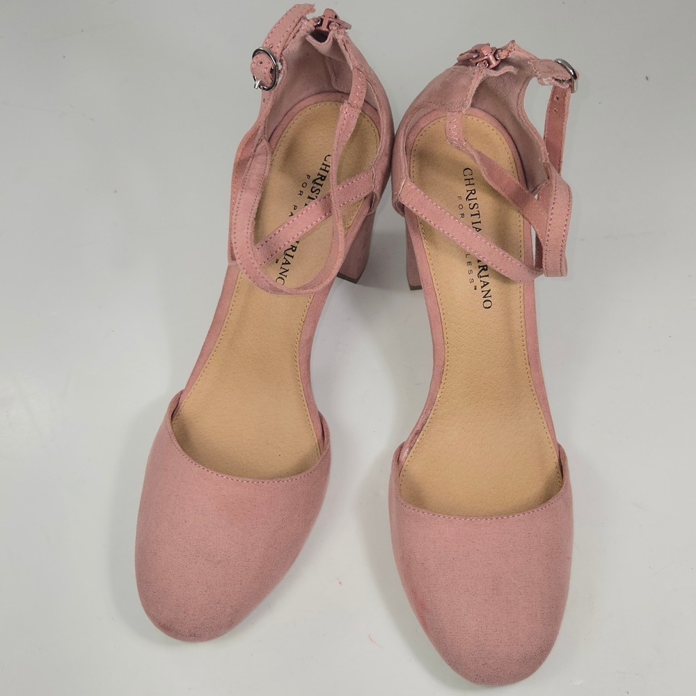 Christian Siriano Pink Faux Suede Block Heel Pumps Ankle Strap 179058 Mens 9.5‎